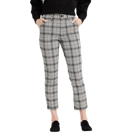 NWT American Eagle Women White Super High-Waisted Plaid Skinny Pant Size 10 crop - Picture 1 of 5
